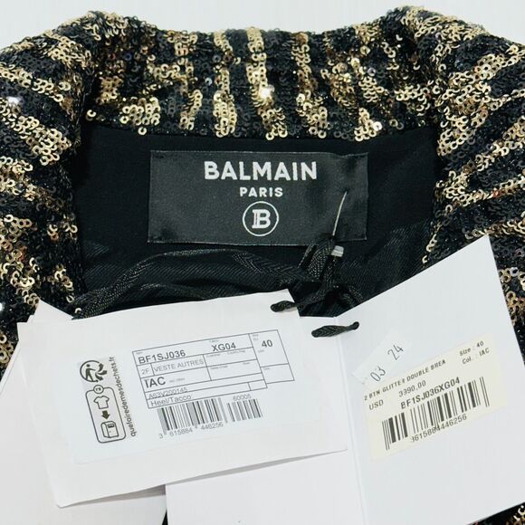 Balmain Blazer 40/US 8/ M Gold Sequin Peak Lapel Double-Breasted NWT $3995 - Picture 9 of 15